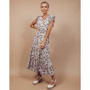 Hayden Printed Tiered Flutter Sleeve MIDI Dress-Size S